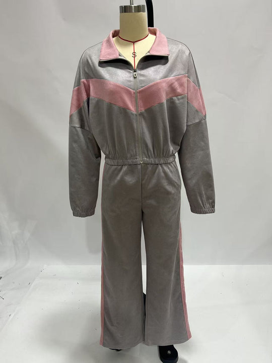 Damen cropped Zipjacke und weite Trackpants mit kontrastierendem Seitenstreifen Shop Nory