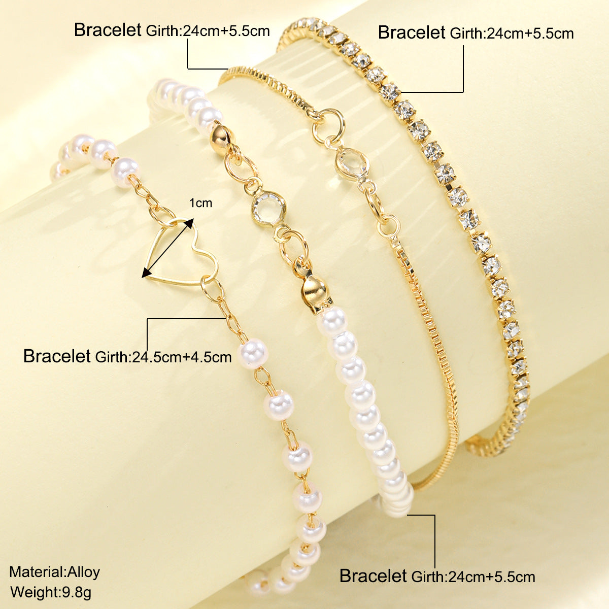 Damen Armband-Set mit feinen Perlen und glitzernden Akzenten Shop Nory