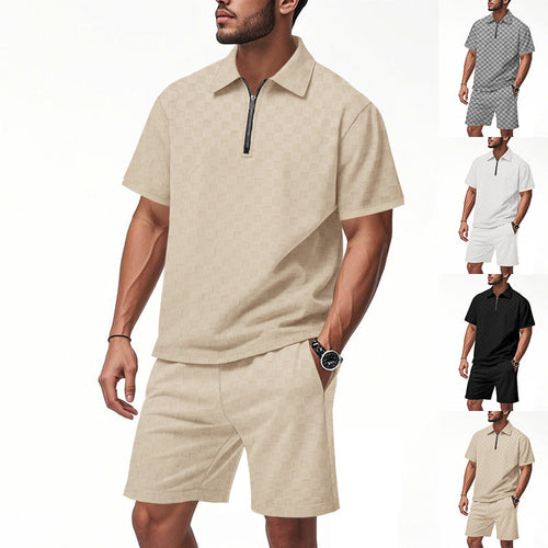 Herren sportliches Kurzarm-Oberteil mit Zipper und bequemen Shorts Shopnory
