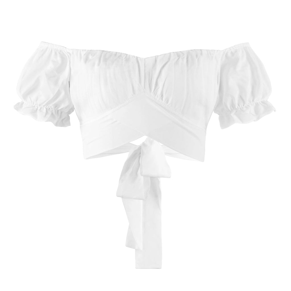 Damen Off-Shoulder Crop-Top mit Rüschärmeln und Binde-Detail Shopnory