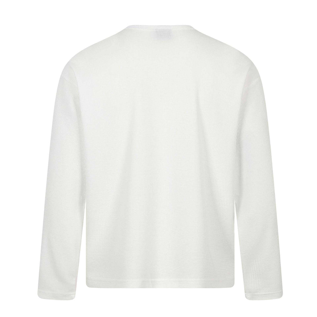 Herren Langarm-Henleyshirt mit Waffelstruktur, Knopfleiste und großflächigem Grafikprint Shop Nory