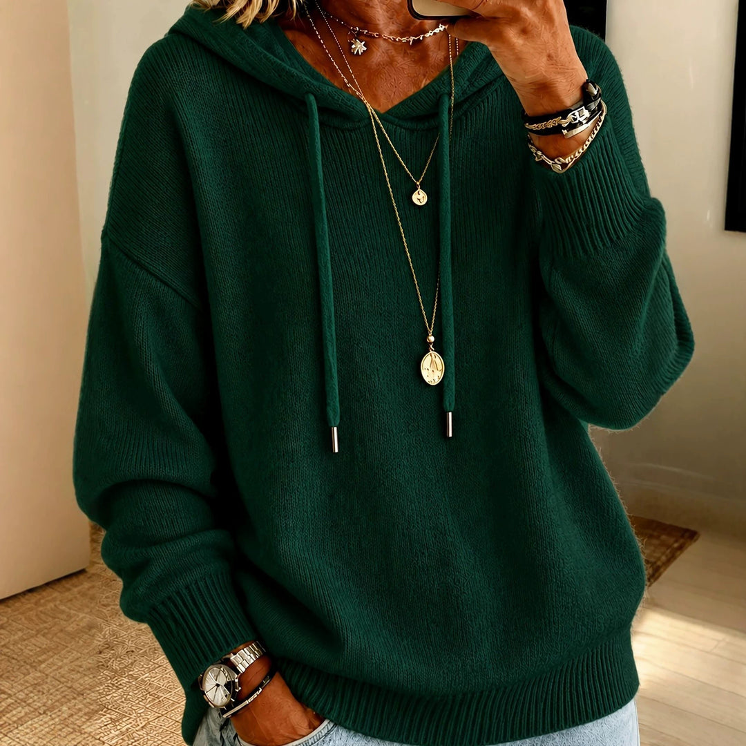 Damen Oversize Kapuzenpullover aus feinem Strick mit Kordelzug und gerippten Bündchen Shop Nory
