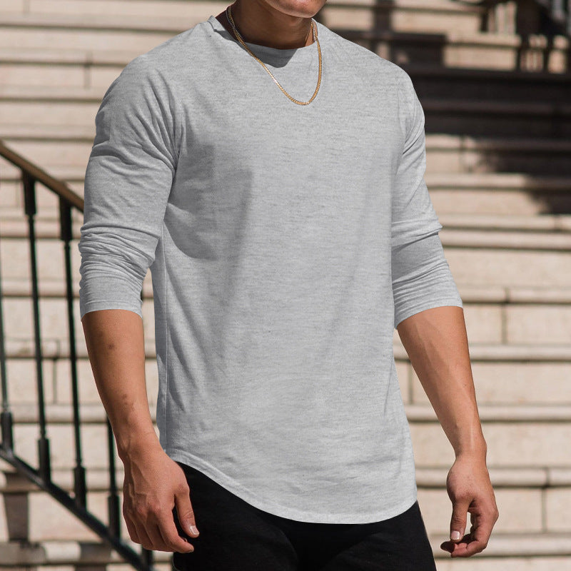 Herren Langarmshirt mit verlängertem Rundsaum und schmalem Schnitt aus elastischem Funktionsjersey Shop Nory