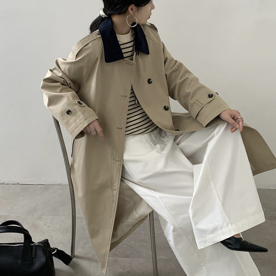 Damen Langer Wasserabweisender Trenchcoat mit Rückencape und Stehkragen Shop Nory