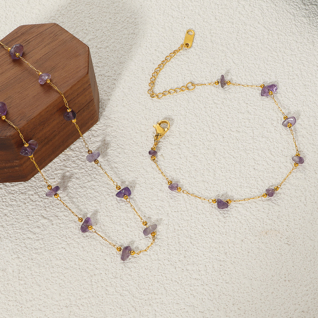 Damen elegante Kette mit Amethyst-Elementen Shop Nory