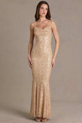 Damen elegantes Pailletten-Maxi-Kleid mit schickem Wasserfallausschnitt und figurbetonter Silhouette Shopnory