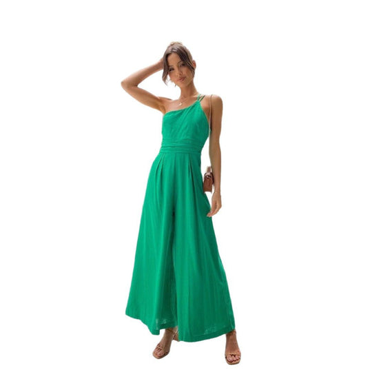 Damen Jumpsuit im modischen Wickeldesign mit weitem Bein und schulterfreiem Schnitt