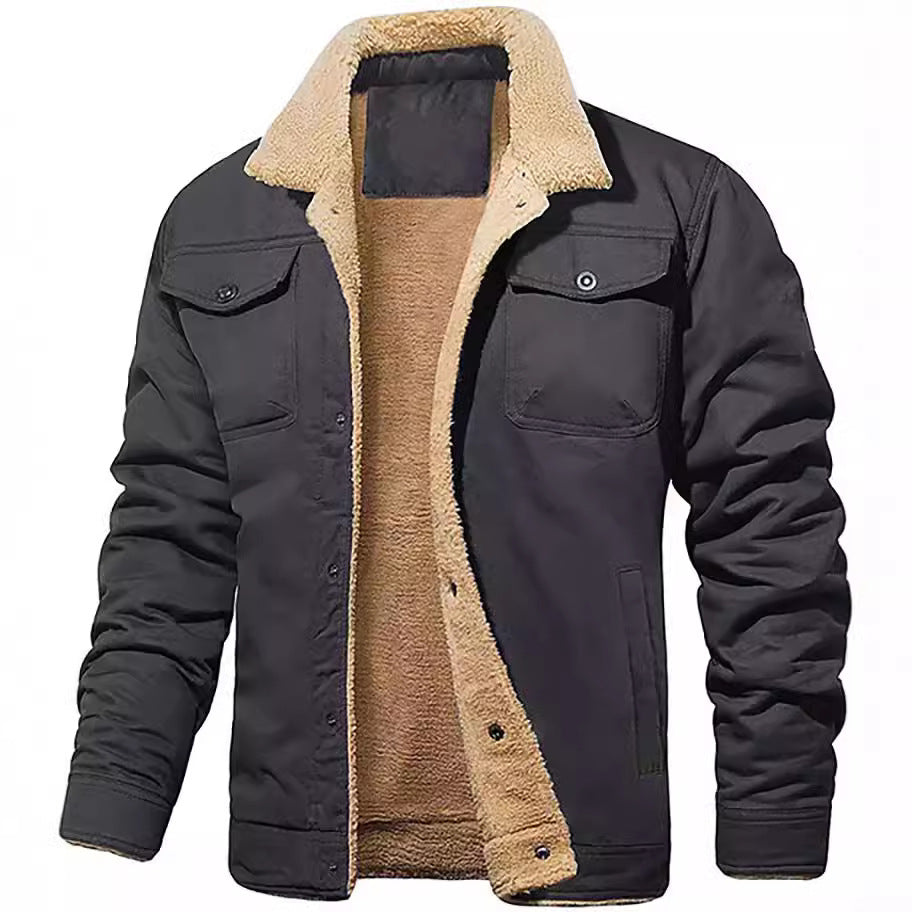 Herren gefütterte Sherpa-Canvas-Jacke mit Knopfleiste und Brusttaschen Shop Nory