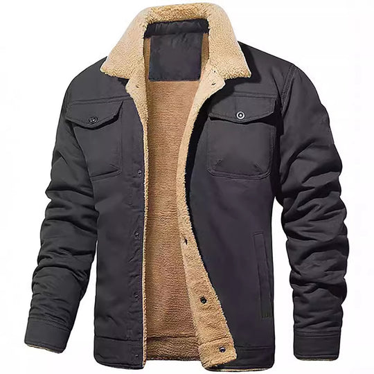 Herren gefütterte Sherpa-Canvas-Jacke mit Knopfleiste und Brusttaschen Shop Nory