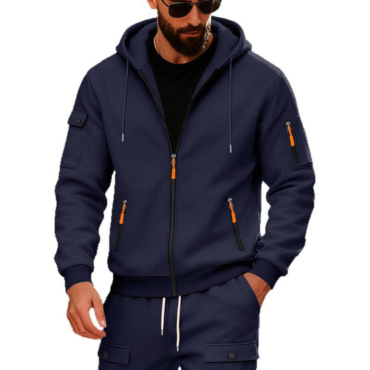 Herren Kapuzen-Sweatjacke mit durchgehendem Reißverschluss und mehreren Sicherheits-Taschen Shop Nory