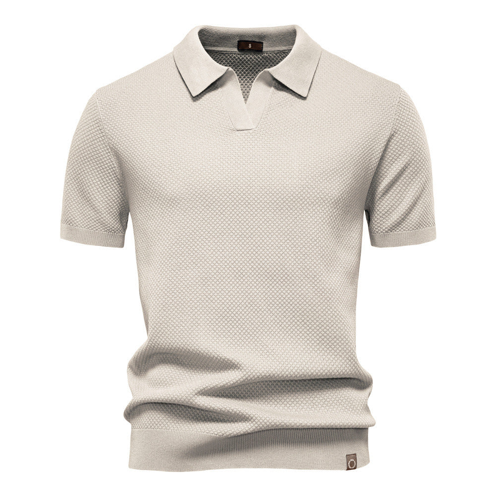 Herren nan strukturiertes Feinstrickpoloshirt mit offenem Reverskragen