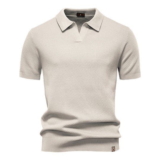 Herren nan strukturiertes Feinstrickpoloshirt mit offenem Reverskragen