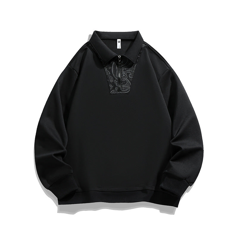 Herren Lockeres Sweatshirt mit Polokragen, halbem Reißverschluss und Paisley-Besatz Shop Nory