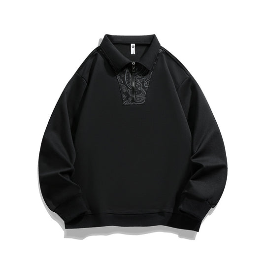 Herren Lockeres Sweatshirt mit Polokragen, halbem Reißverschluss und Paisley-Besatz Shop Nory