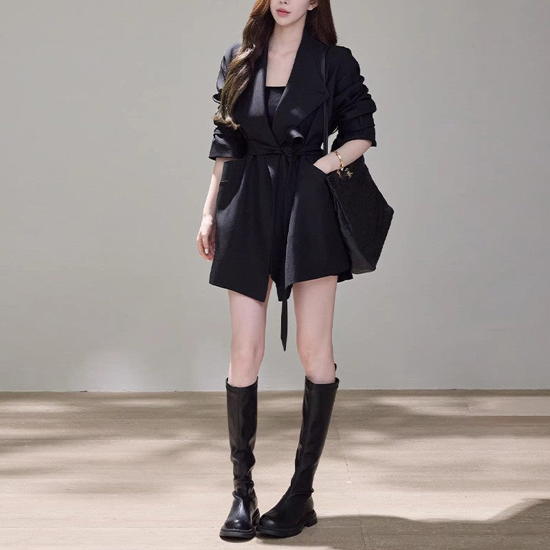 Damen Kurzes Wickelmantel-Kleid mit Taillengürtel und legerer A-Linie Shop Nory