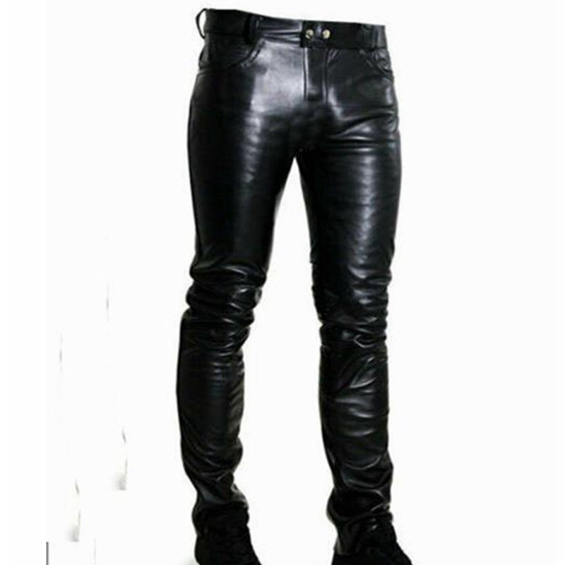 Herren Eng anliegende Hose in Lederoptik mit schmaler Silhouette und Druckknopfbund Shop Nory