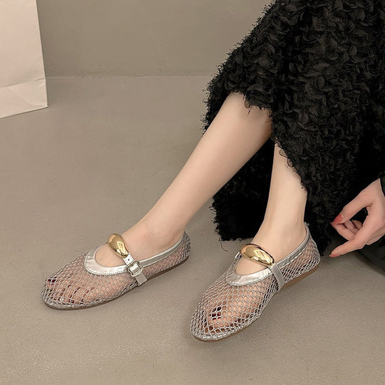 Damen Trendige Netz Ballerinas mit eleganter Schnalle