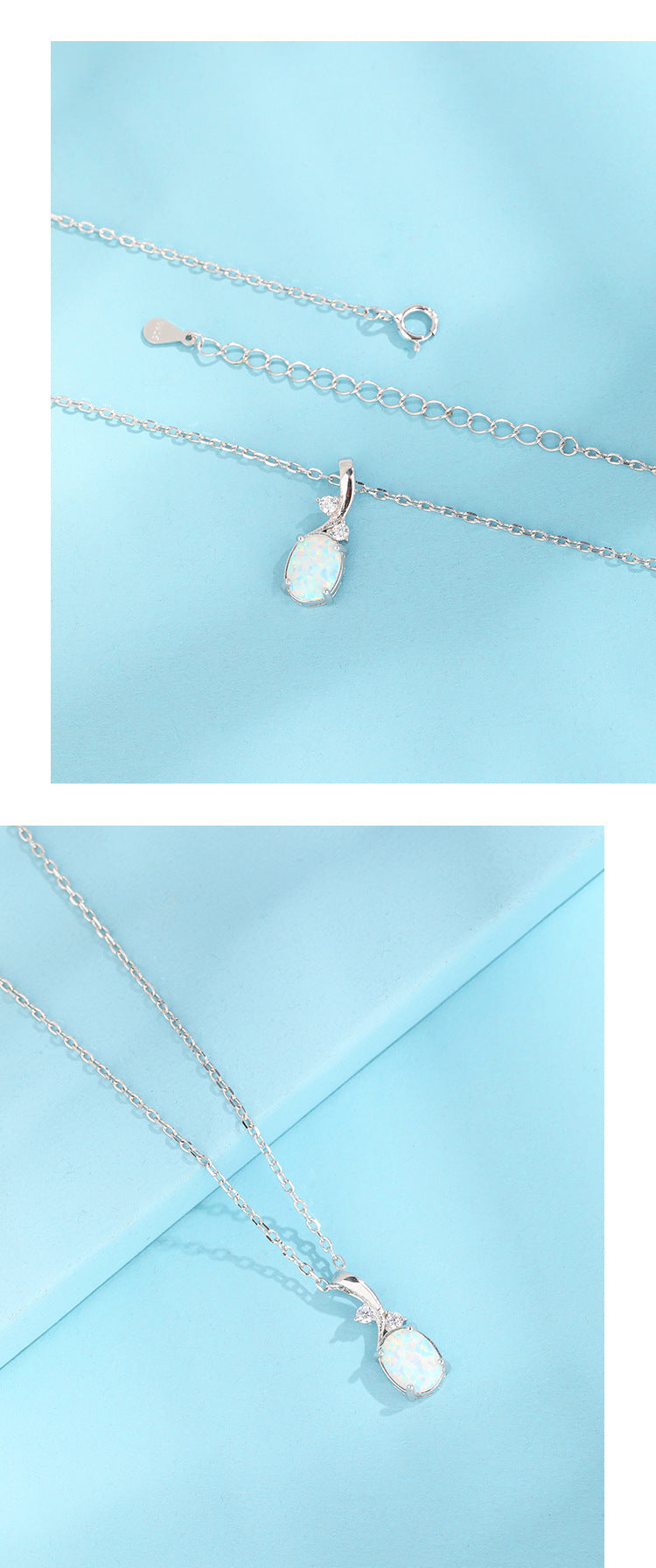 925 Sterling Silber Opal Zirkon Kabelkette Einlage Geometrische Anhänger Halskette | Shop Nory