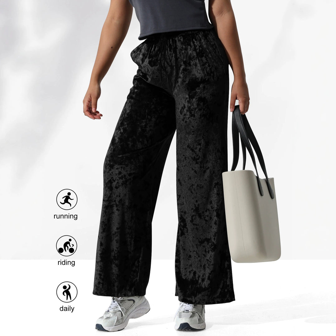 Damen Velours-Hose mit weitem Bein, Tunnelzug und Eingrifftaschen Shopy Nory