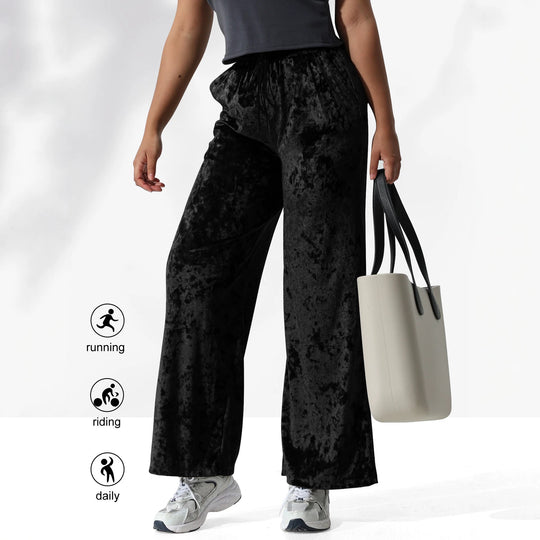 Damen Velours-Hose mit weitem Bein, Tunnelzug und Eingrifftaschen Shopy Nory