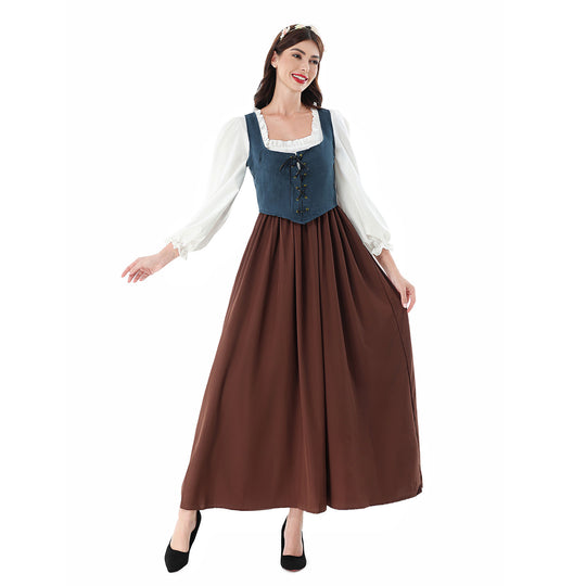Damen nan historisches Mittelalterkleid mit geschnürter Miederweste, rüschiger Bluse und weitem Maxirock Shop Nory
