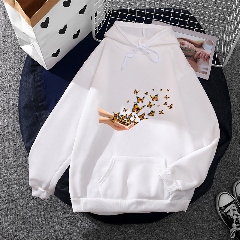 Damen nan lässiger Kapuzenpullover mit künstlerischem Mond‑und‑Pilzmotiv, weichem Fleecefutter und Kängurutasche Shop Nory
