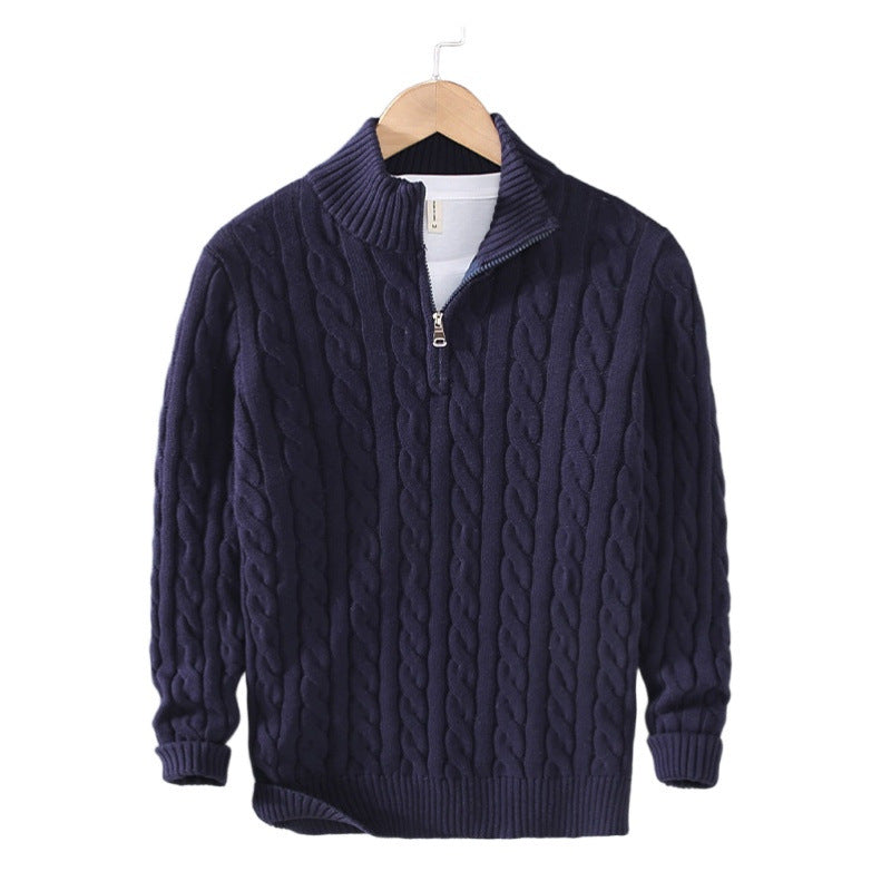 Herren Zopfmuster-Halbzip-Pullover aus weicher Baumwollmischung mit Stehkragen Shop Nory