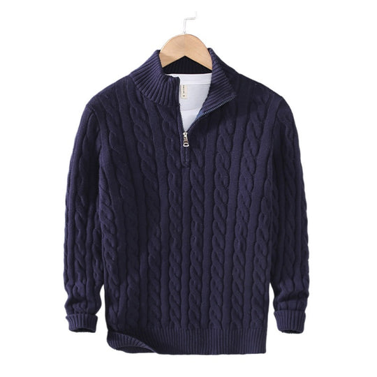 Herren Zopfmuster-Halbzip-Pullover aus weicher Baumwollmischung mit Stehkragen Shop Nory