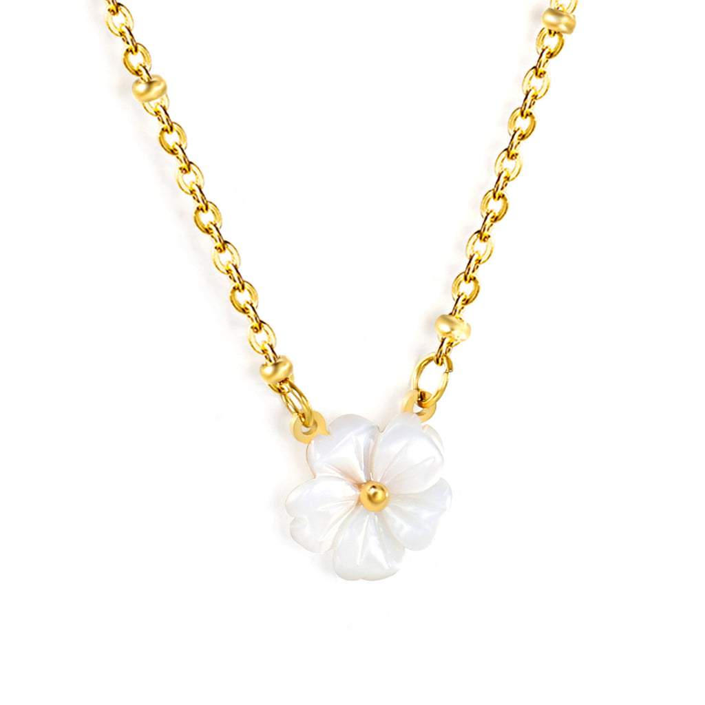 Damen elegante Halskette mit floralem Perlenanhänger und funkelnden Zirkonia Shop Nory