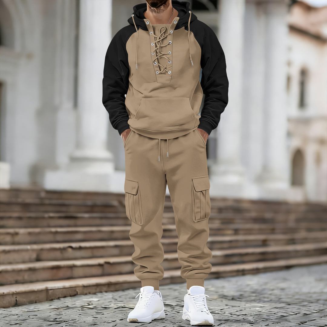 Herren Kapuzen-Sweatshirt mit vorn geschnürter Blende, Raglanärmeln und Kängurutasche Shop Nory