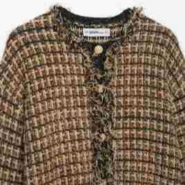 Damen Bouclé-Tweed-Croppedjacke mit Fransenbesatz und Rundhalsausschnitt Shop Nory