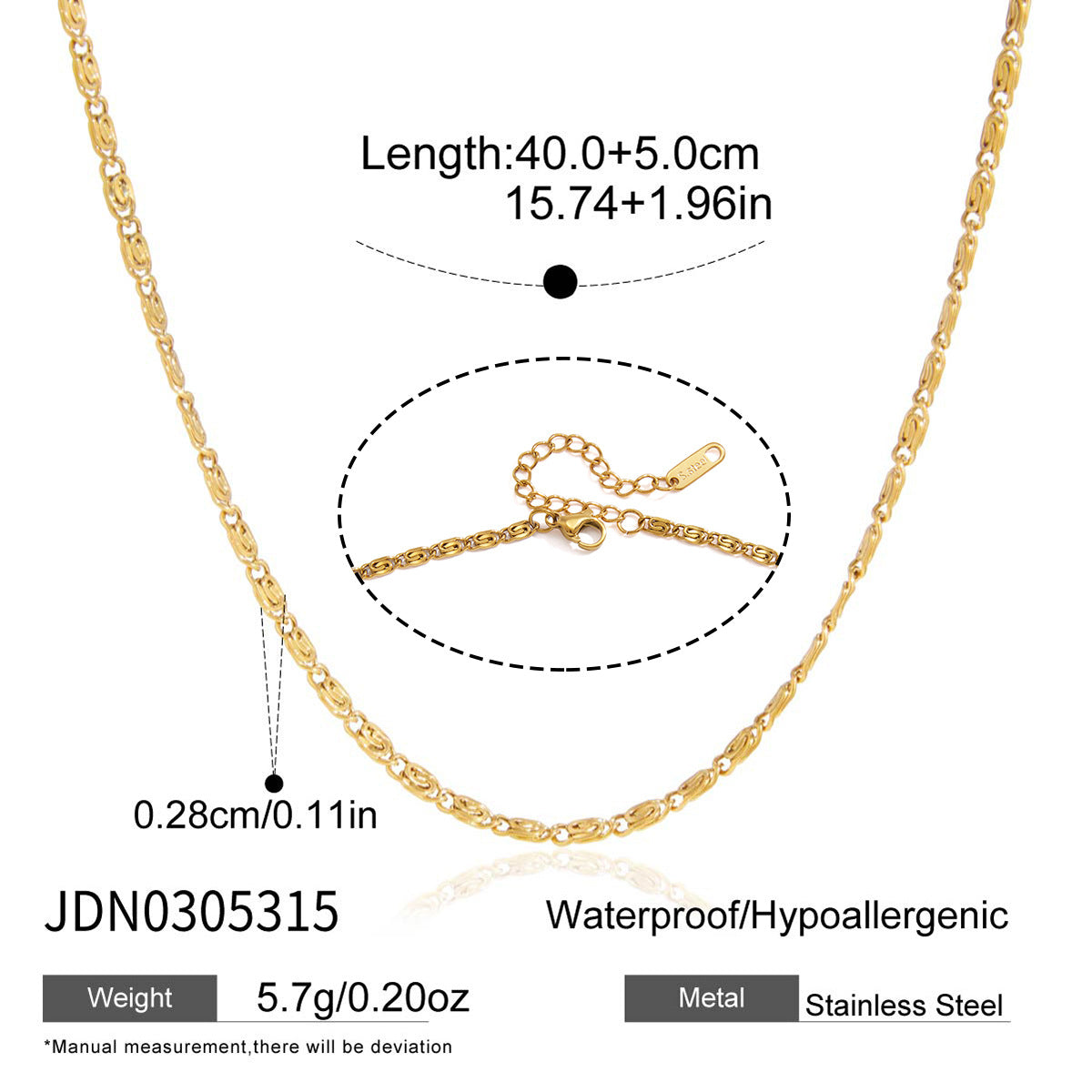 Damen Halskette mit verstellbarem Design aus hypoallergenem Edelstahl Shop Nory