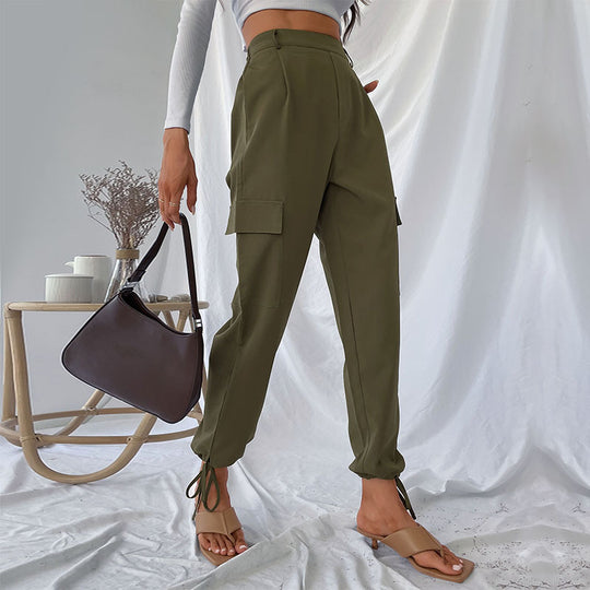 Damen Hohe Taillierte Cargo-Hose Shop Nory