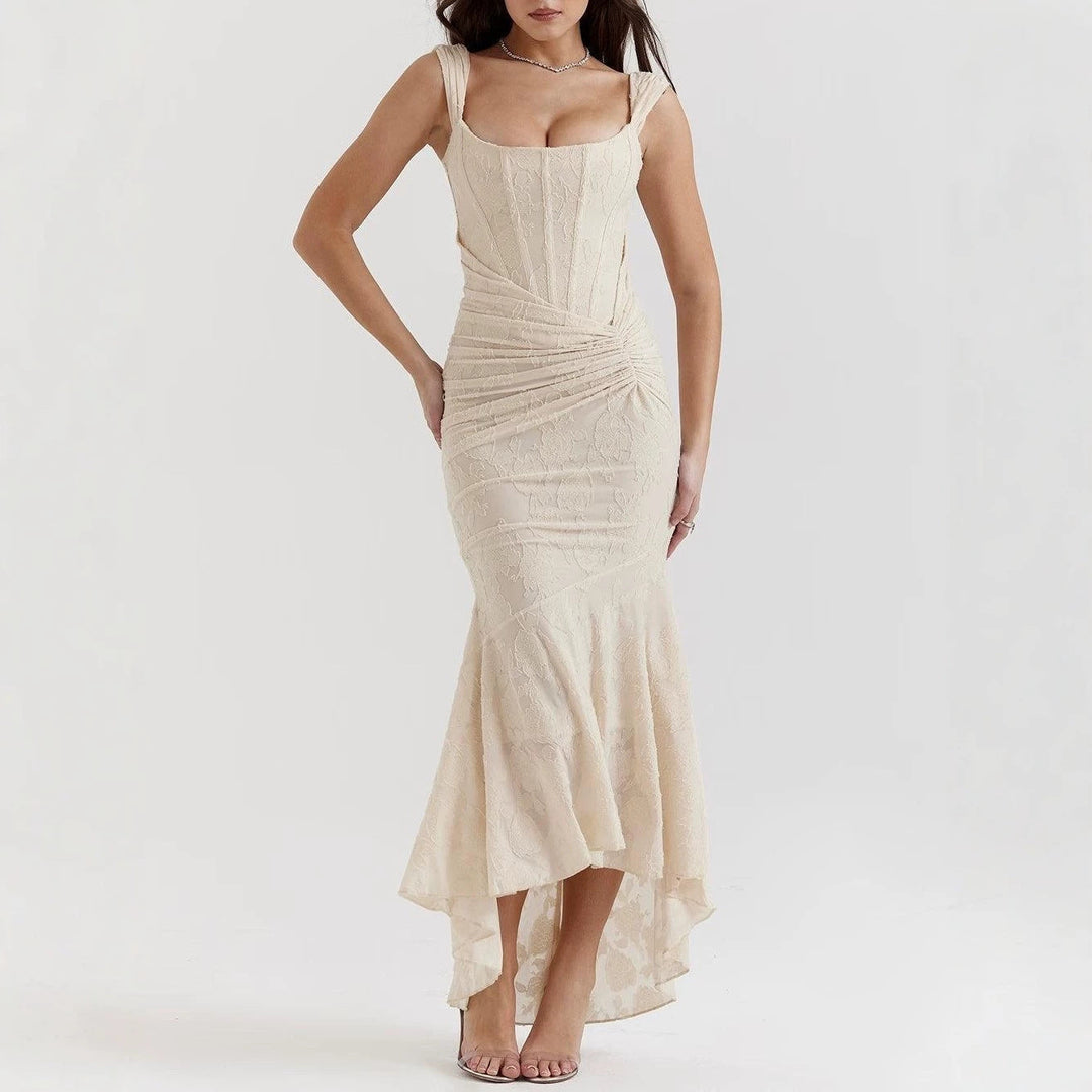 Damen nan eng anliegendes Korsett-Abendkleid mit integrierten Stäbchen, geraffter Wickelpassform und floraler Jacquardstruktur