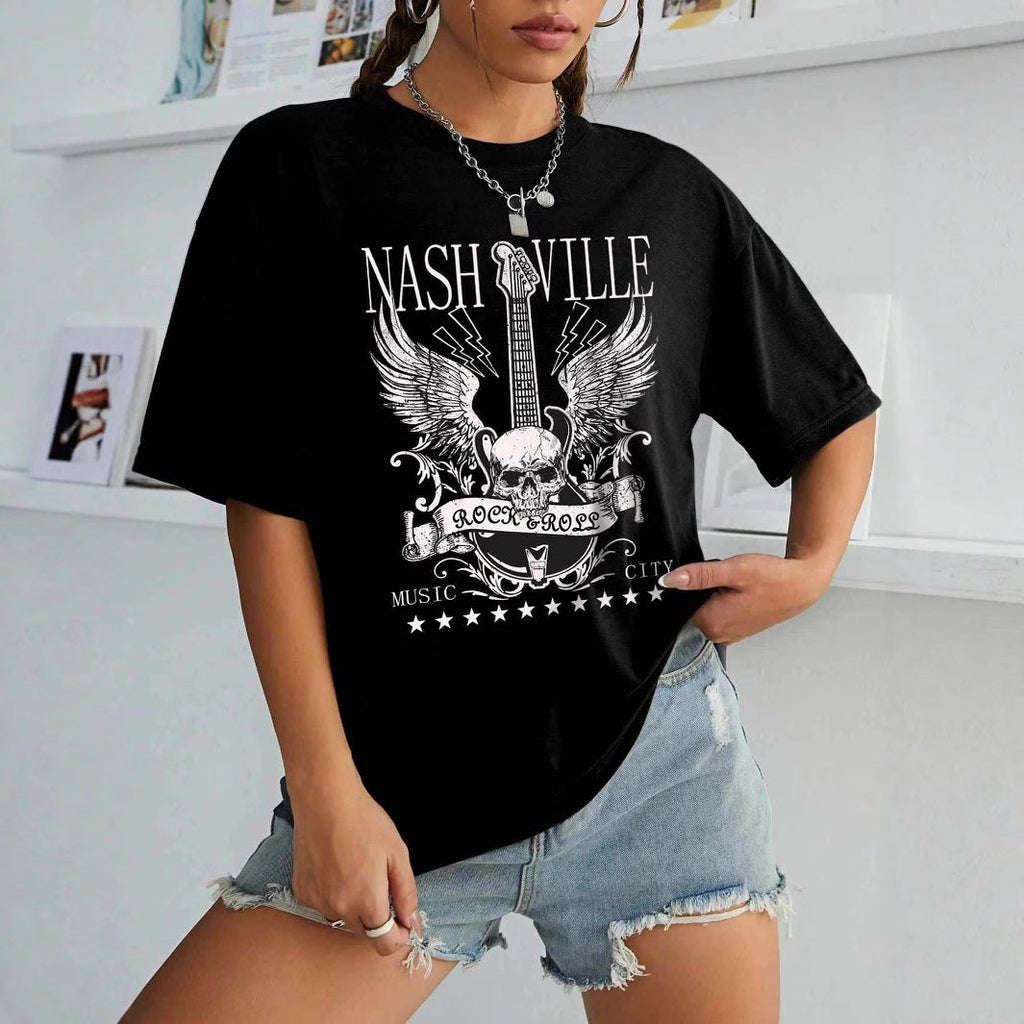 Damen T-Shirt mit kreativem Schriftzug im modernen Graffiti-Stil Shopnory
