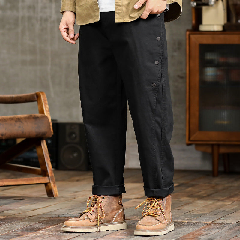 Herren lässige konische Hose mit seitlicher Knopfleiste und Umschlag Shop Nory
