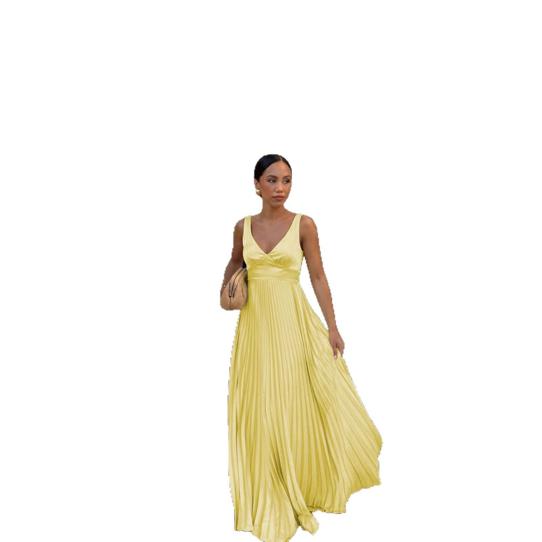 Damen Plisseekleid mit tiefem V-Ausschnitt und eleganter Silhouette