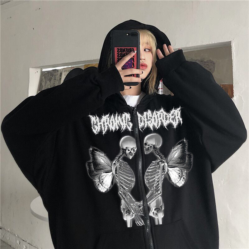 Damen nan Kapuzenjacke mit durchgehendem Reißverschluss und Rippenherz-Print Shop Nory