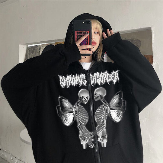 Damen nan Kapuzenjacke mit durchgehendem Reißverschluss und Rippenherz-Print Shop Nory