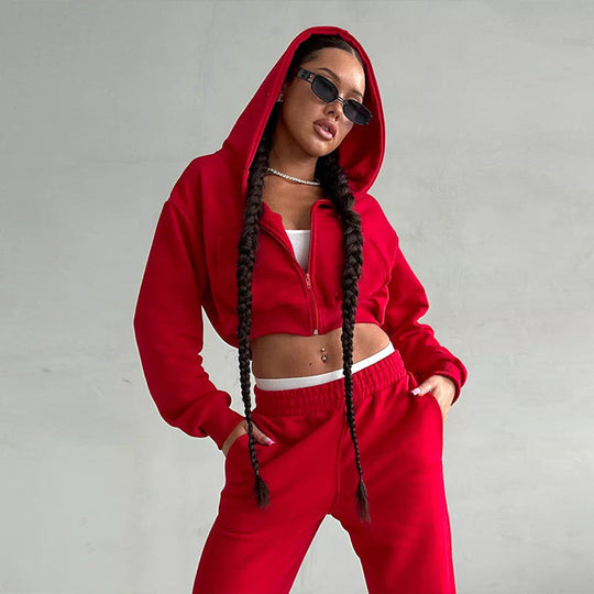 Damen moderner Cropped Hoodie und weite Jogginghose Set Shopnory
