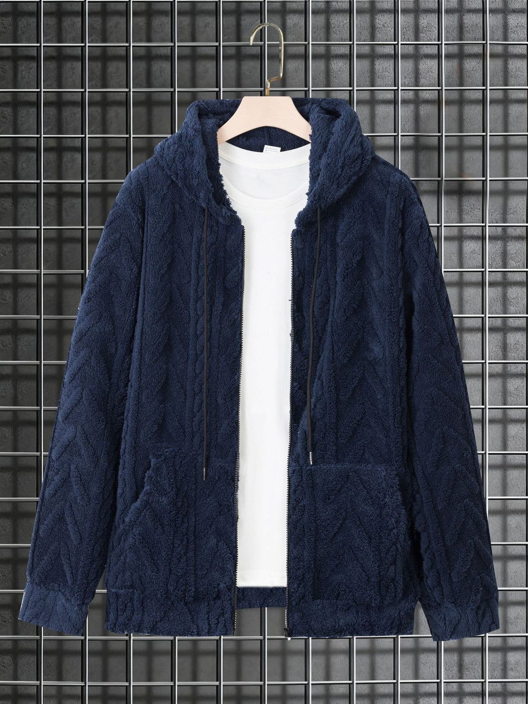 Herren kuschelige Kapuzenjacke aus Teddyfleece mit durchgehendem Reißverschluss und Kängurutaschen Shop Nory