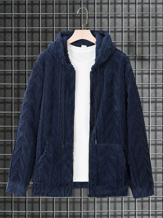 Herren kuschelige Kapuzenjacke aus Teddyfleece mit durchgehendem Reißverschluss und Kängurutaschen Shop Nory