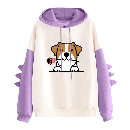 Damen nan Kapuzenpullover mit niedlichem Hunde‑und‑Katzen‑Print und 3D-Stacheln an den Ärmeln Shop Nory