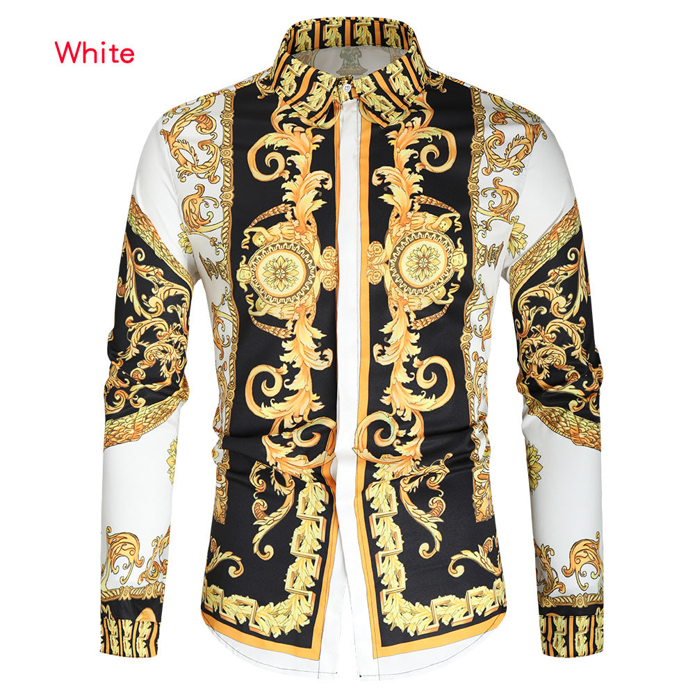 Herren nan barockes Langarm-Hemd mit ornamentalem Druck, Kentkragen und tailliertem Schnitt Shop Nory