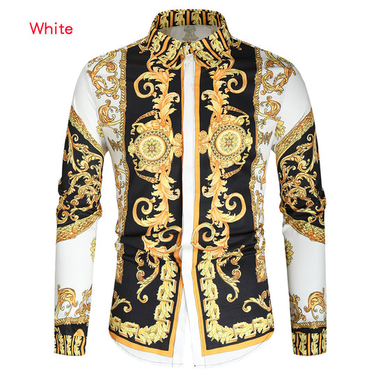 Herren nan barockes Langarm-Hemd mit ornamentalem Druck, Kentkragen und tailliertem Schnitt Shop Nory