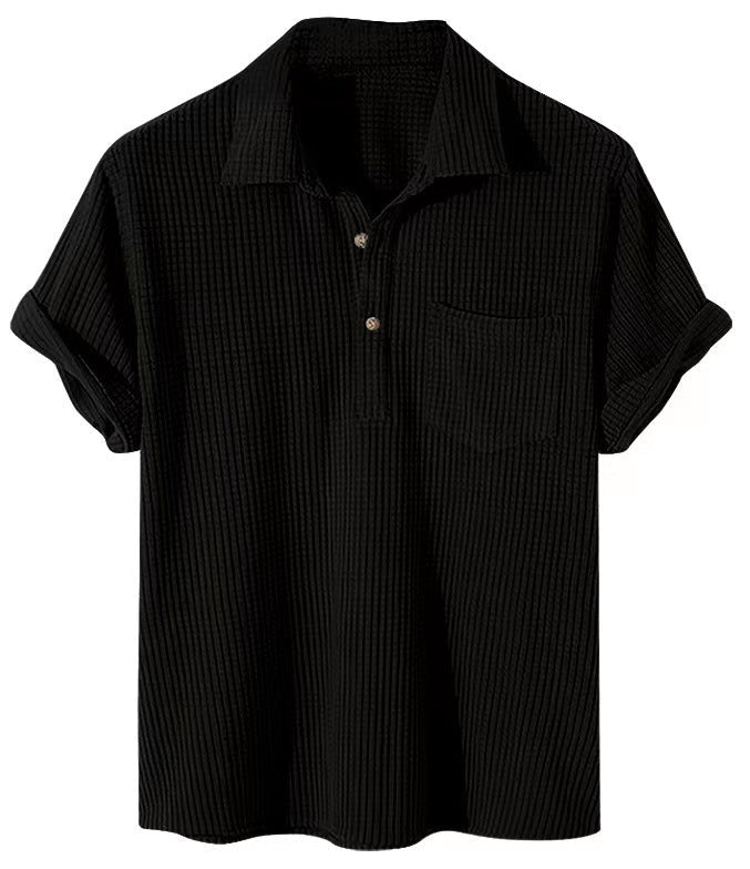 Herren nan Waffelstrick-Polo mit Hemdkragen, kurzer Knopfleiste und Brusttasche