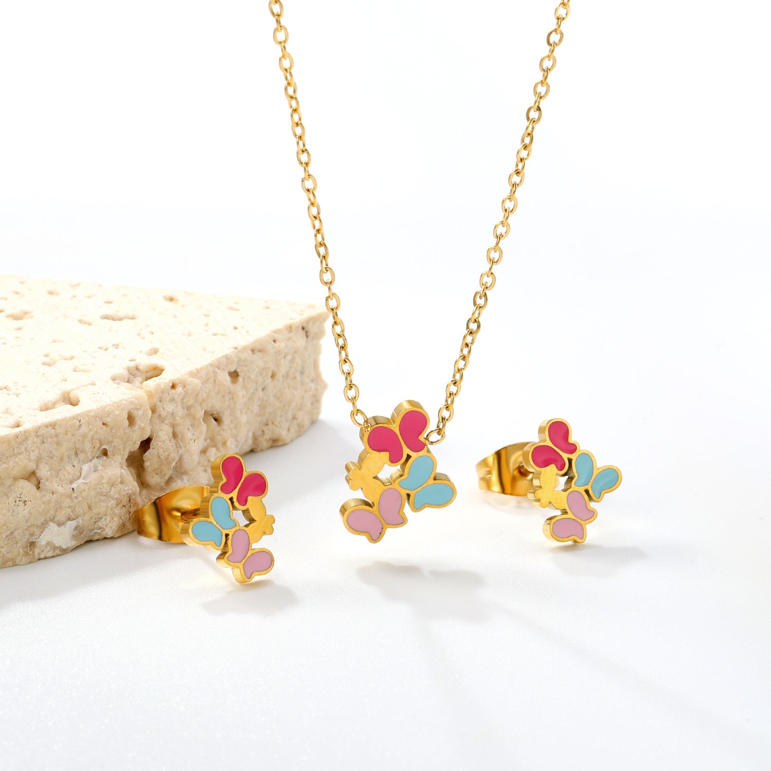 Damen Schmuckset mit buntem Schmetterlingsdesign Shop Nory
