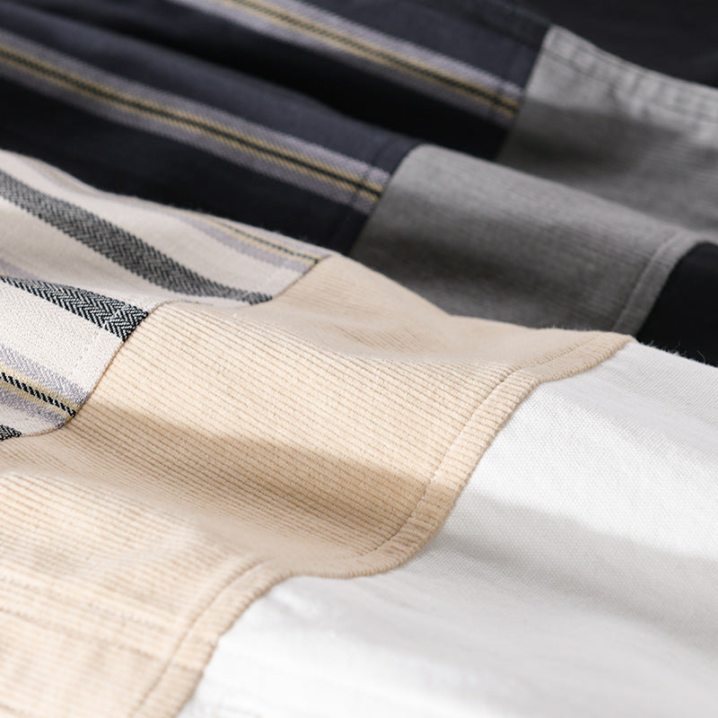 Herren Leichtes Baumwoll-Overshirt mit eingewebten Streifenpanelen und Kentkragen Shop Nory