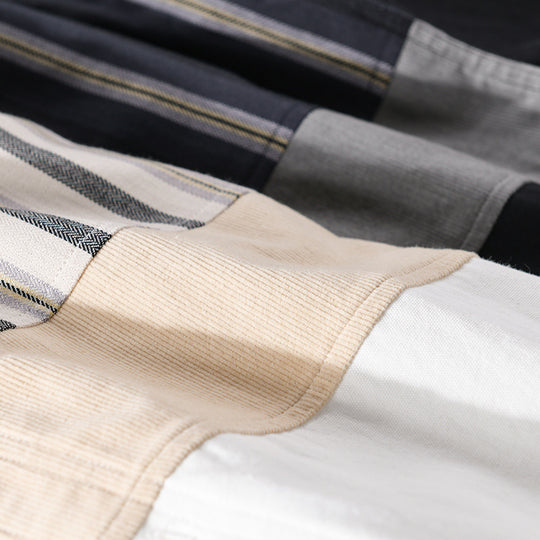 Herren Leichtes Baumwoll-Overshirt mit eingewebten Streifenpanelen und Kentkragen Shop Nory