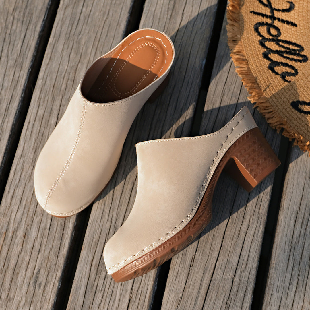Damen bequeme Clogs aus hochwertigem Wildleder mit elegantem Blockabsatz